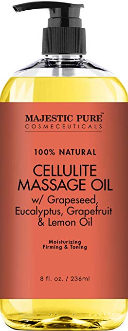 Majestic Pure Natural Cellulite Massage Oil, Unique Blend of Massage Essential Oils - Improves Skin Firmness, More Effective Than Cellulite Cream, 8 fl oz