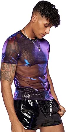 DIDK Men's Sheer See Through Muscle T Shirt Crew Neck Short Sleeve Tee Party Clubwear Tops