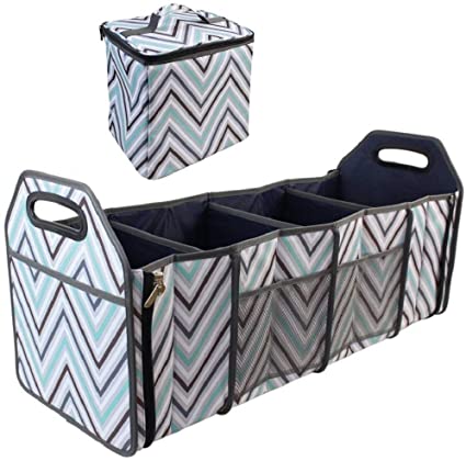 INNO STAGE Car Organizer Trunk for Front or Backseat with Insulated Cooler Storage-Collapsible Organizer with Compartments for Emergency Supplies,4 Portitions Car Organization Gift for Mothers Day