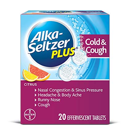 Alka-Seltzer Plus Cold & Cough Medicine, Citrus Effervescent Tablets with Pain Reliever/Fever Reducer, Citrus, 20 Count