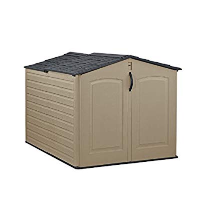 Rubbermaid Roughneck Storage Shed, Slide-Lid Faint Maple and Brown