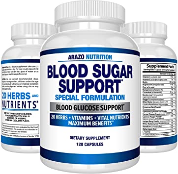 Blood Sugar Support Supplement - 20 HERBS & Multivitamin for Blood Sugar Control with Alpha Lipoic Acid & Cinnamon - 120 Pills - Arazo Nutrition