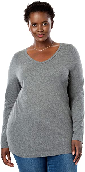 Woman Within Women's Plus Size Perfect Long-Sleeve V-Neck Tee