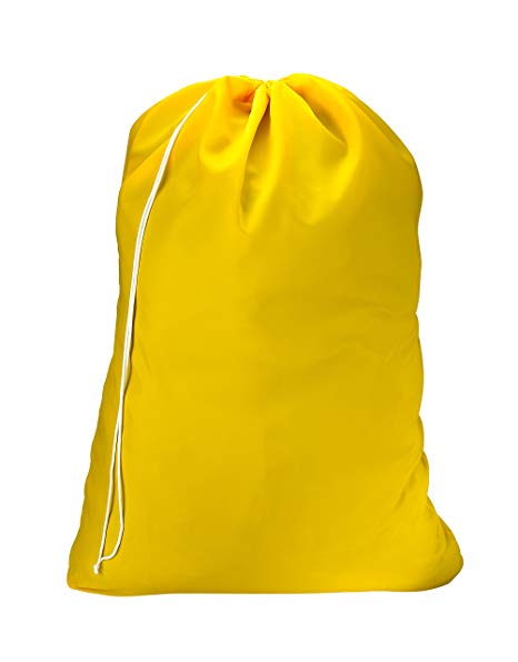 Nylon Laundry Bag - Locking Drawstring Closure and Machine Washable. These Large Bags will Fit a Laundry Basket or Hamper and Strong Enough to Carry up to Three Loads of Clothes. (Yellow)