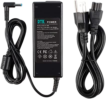 DTK 19.5V 4.62A 90W Ac Laptop Charger for HP H6Y88AA H6Y89AA 710413-001 Adapter Blue Tip : 4.5 X 3mm with Center Pin Inside Notebook Computer PC Power Cord Supply Source Plug