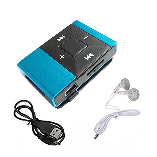 New Wayzon Mini Clip Metal USB MP3 Music Media Player   Earphone(Blue)