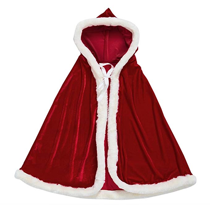 Zuozee Mrs Santa Claus Costume,Santa Cape Xmas Costumes,Velvet Hooded Cloak Robe Christmas Women Girls