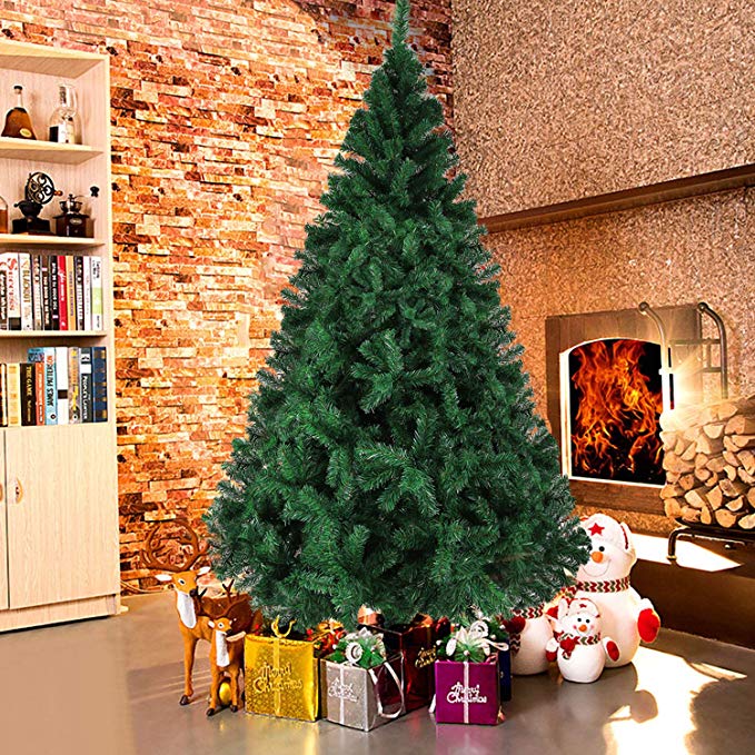 Dporticus 8 Foot Eco-Friendly Artificial Christmas Pine Tree with Solid Metal Legs 1500 Tips Full Tree (Green)