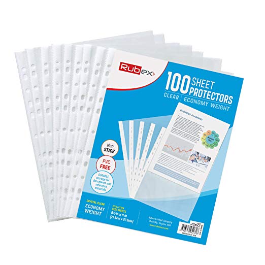 100 Sheet Protectors, Holds 8.5 x 11 inch Sheets, 9.25 x 11.25 inch Top Loading, Clear, Reinforced 11-Hole, Acid-Free, Archival Safe for Documents and Photos, Pack of 100