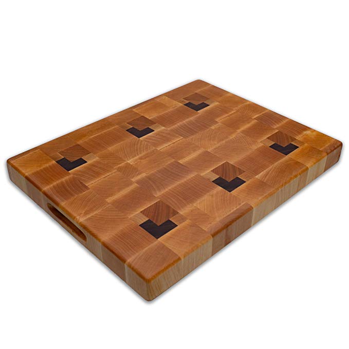 Wood cutting boards for kitchen 17x13 inch Wooden butcher block cutting board end grain chopping blocks with feet (Maple & Walnut)