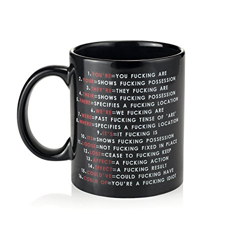 YINENN 11 oz Coffee Mug with Funny Grammer Expletive and Rude (Black)