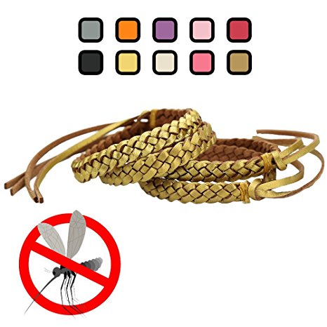 Original Kinven Mosquito Insect Repellent Bracelet Waterproof Natural DEET FREE Insect Repellent Bands, Anti Mosquito Protection Outdoor & Indoor, Adults & Kids, 4 bracelets, in Gold