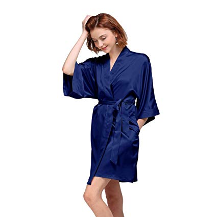 AW Women's Satin Robe Kimono Dressing Gown Short Bridesmaid Wedding Bathrobe Sleepwear