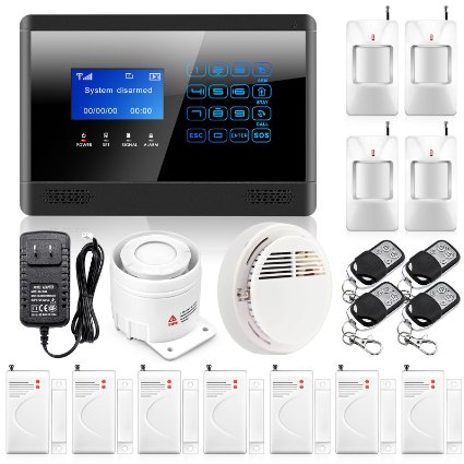 Wolf-Guard New Wireless Wired GSM Home Security System LCD Burglar Fire Alarm House Auto Dialer with Smoke Detector