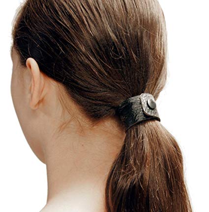Black Dove hair tie by Hairtyz (single piece) | Leather ponytail holder - hair accessory - scrunchie | Hide your elastic band - modular - flexible | Snap them together for long hair