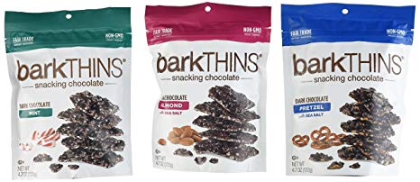 Bark Thins Snacking Chocolate Variety Pack of THREE - Dark Chocolate Almond, Dark Chocolate Mint, & Dark Chocolate Pretzel, 4.07 ounce each (3 Pack)
