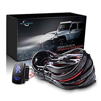 MICTUNING LED Light Bar Wiring Harness Fuse 40Amp Relay ON-OFF SASQIATCH Rocker Switch Blue(2 Lead 12Feet)