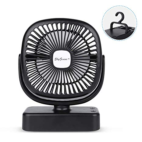 SkyGenius Battery Operated Fans for Camping, Portable Outdoor Ceiling Fan with LED Lights/Hook, USB Rechargeable 4400mA Battery Powered Table Desk Fan for Office Table Home Kitchen Baby