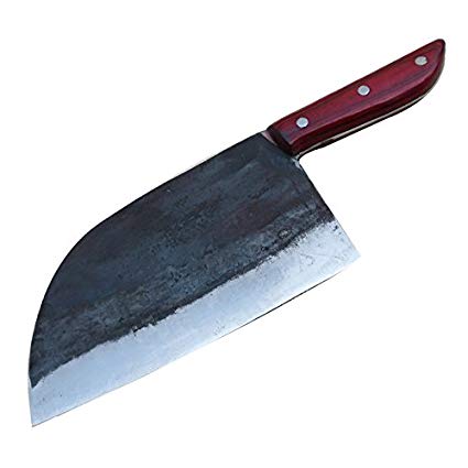 Manual forging Kitchen Knife Chef's Meat Cleaver Butcher Knife Vegetable Cutter with (Red handle)