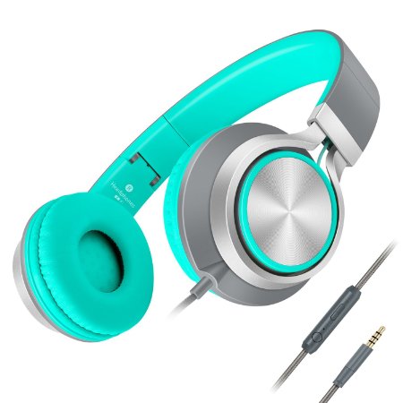 Headphones,Ailihen C8 Lightweight Foldable Headphones with Microphone for iPhone,iPad,iPod,Android Smartphones,PC,Laptop,Mac,Mp3/mp4,Tablet,Headphone Headset for Music or Gaming ( Grey/Mint )