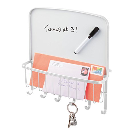 mDesign Wall Mount Key Rack, Mail and Dry Erase Message Center for Kitchen or Mudroom - Matte White