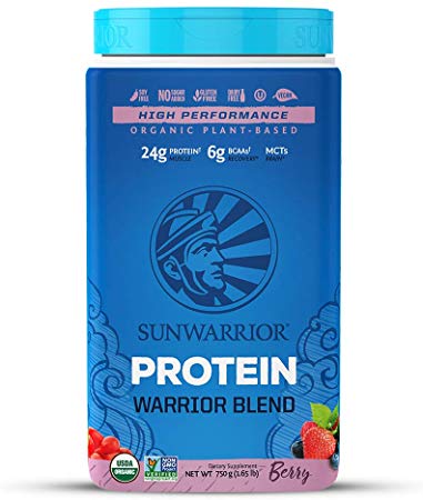 Sunwarrior - Warrior Blend, Plant Based, Raw Vegan Protein Powder with Peas & Hemp, Berry, 30 Servings