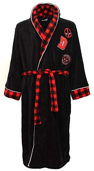 Marvel Deadpool Adult Plush Robe with Embroidered Patches (Medium) Black