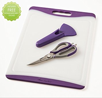 ON SALE Chef Made Easy Extra Large Plastic Cutting Board with Drip Groove Includes Free Bonus multi-function scissors with magnetic case - Non-slip and Stain-resistant (Purple)