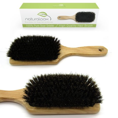 Pure 100% Natural Boar Bristle Paddle Hair Brush For Healthy Hair Distribute Natural Oils & Stimulate Scalp, Improve Hair Growth, Naturally Conditions Hair, Preventing Frizzy, Hair Loss and Breakage
