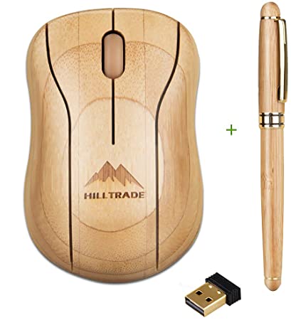 Bamboo Wireless Mouse, Computer Optical Mouse, Ergonomic Quiet Mice, Laptop Mouse with USB Nano Receiver for Gaming, Office Work, Laptop, Desktop, Notebook, PC, MacBook by Hilltrade