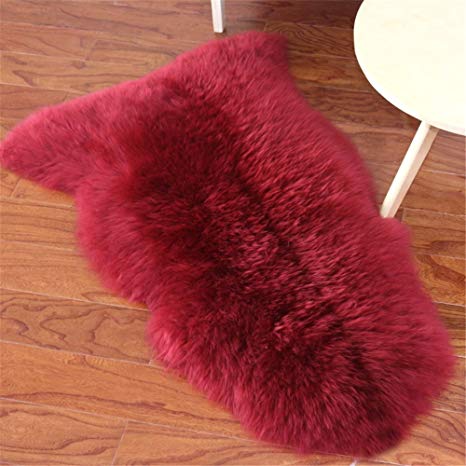Longfeng Genuine Sheepskin Rug Wine Red Single Pelt Natural Fur - Sheepskin Rug Pad for Bedroom Living Room (Single Pelt/2ft x 3ft, Wine Red)