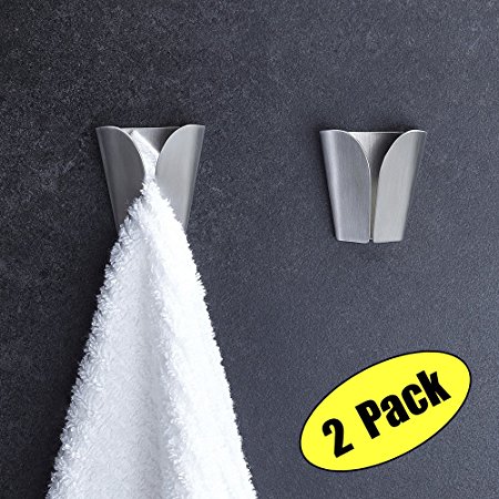 KES SUS 304 Stainless Steel Self Adhesive Towel Robe Hook and Self Sitck On Wall Hook Sticky Brushed Finish 2 Pack, AH7201-2-P2