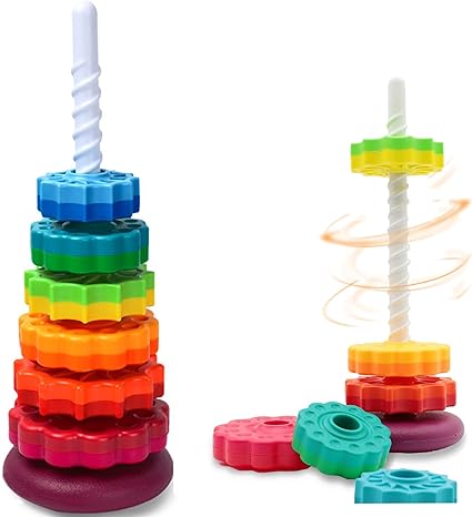 FineSource Super JoJo Stacking Rings Toy Plastic Rainbow Stacker Toddler Spinning Toy Learning Toys for 12 Months 1 Year Old Baby Boys Girls Christmas Birthday Gifts