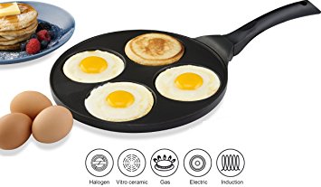 Gourmia GPA9525 Blini Pan With Induction Bottom Nonstick Silver Dollar Pancake Maker With 4-Mold Design 27 cm Diameter x 1.35 cm Height