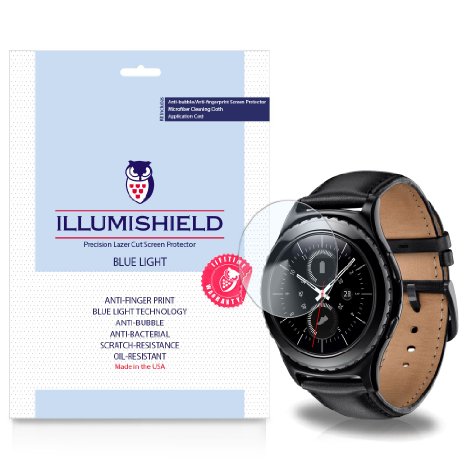 iLLumiShield - Samsung Gear S2 Classic Screen Protector   (HD) Blue Light UV Filter / Premium Clear Film / Anti-Fingerprint / Anti-Bubble Shield - [2-Pack]& Lifetime Warranty
