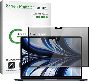 amFilm New MacBook Air 13.6 inch (2024, M3)(2022, M2) Privacy Glass Screen Protector Model A2681 [9H Hardness][ Anti-Scratch][ Anti-fingerprint]