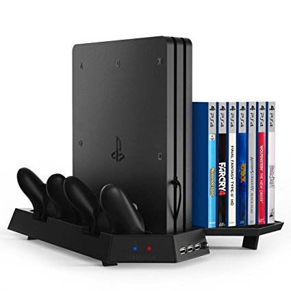 Kootek Vertical Stand for PS4 Pro with Game Storage and Cooling Fan Dual Controller Charger Station for Sony Playstation 4 Pro Dualshock 4 Controller ( Not for Slim / Regular PS4 )