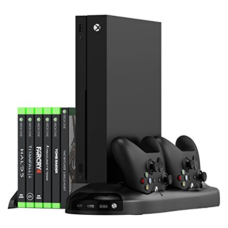 Kootek Vertical Stand for Xbox One X, Controller Chager with Cooling Fan Game Storage and Extra 3 USB Port Charging Station Games Accessories ( ONLY for Xbox One X )