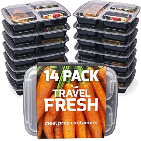 [14 PACK SALE] 3-Compartment Premium Meal Prep Containers | Keep Food Fresh For Longer BPA-FREE, Stackable, Microwavable, Dishwasher Safe Lunch Boxes With BONUS Recipe Subscription
