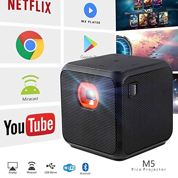 XPRIT Camping Portable Smart Cube Projector with Wi-Fi & Bluetooth, 50 ANSI, Android 7.1, Remote Control Included