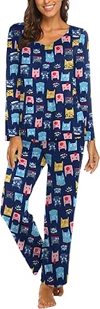 Ekouaer Women's Pajama Set Long Sleeve Pj Sets Two Piece Loungewear Soft Pajama Top and Pants Pjs Sleepwear