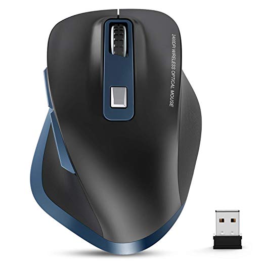 Wireless Mouse, TedGem 2.4G USB Mouse Computer Optical Mouse Full Size Ergonomic Mouse with USB Receiver 6 Buttons Laptop Mouse 5-Level DPI Adjustable Portable Mice for Laptop,PC,Windows,MacOs (Blue)