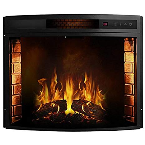 28 Inch Curved Ventless Electric Space Heater Built-in Recessed Firebox Fireplace Insert