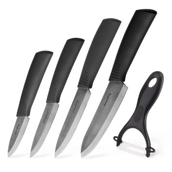 AMOSTING 9-Piece Ceramic Knives Set With Sheath - Gift Box - Black