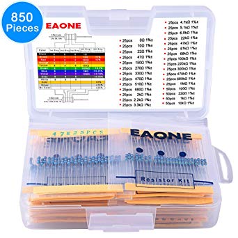 EAONE 850 Pieces 30 Values 1% Resistor Kit, 0 Ohm-1M Ohm 1/4W Metal Film Resistors Assortment for DIY and Experiments
