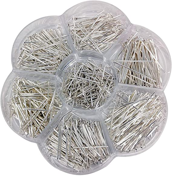 Chenkou Craft 700pcs Assorted of 7 Sizes Mix Flat Head Pins for Jewelry Making (Silver, Mix)