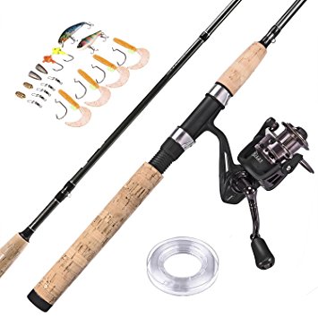 PLUSINNO Spinning Rod and Reel Combos FULL KIT Graphite Blanks Rod Pole (2 Piece) with Reel Line Lures Hooks and Accessories Fishing Gear Organizer 7’0” Medium (70M2)Organizer 7’0” Medium