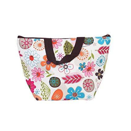 Eforstore Waterproof Picnic Lunch Bag Case Tote Reusable Bags Insulated Cooler Travel Zipper Organizer Box for Women Men Kids Girls Boys Adults (Colorful Floral)