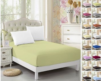 CC&DD-Fitted Sheet, Luxury Super Silky Soft/Comfortable, 100% Brushed Microfiber,Full Elastic, Deep Pockets Light-green Queen