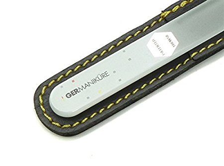 Double-sided crystal glass nail file in leather case, 3mm thick. Made by GERmanikure